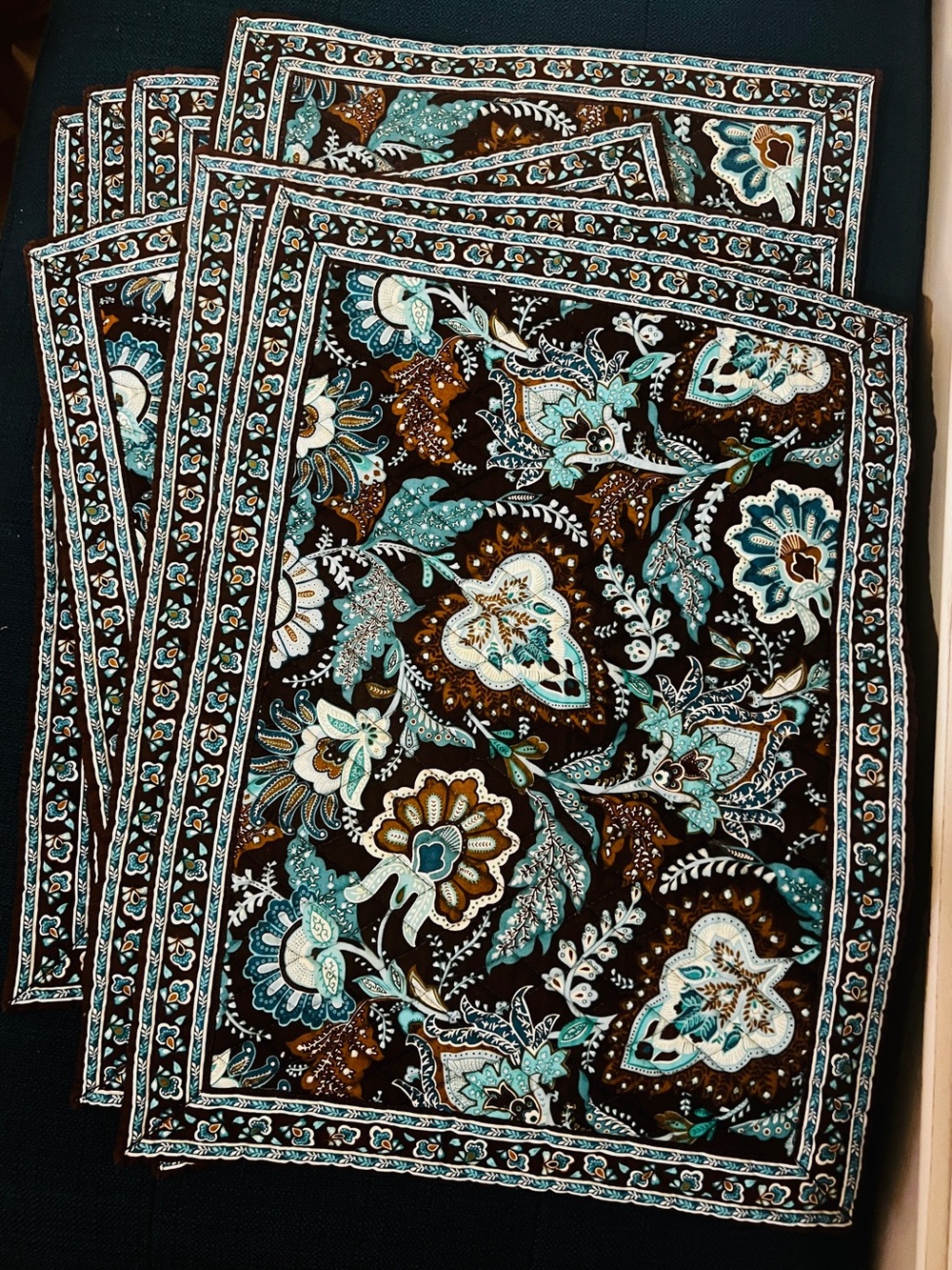 Vera Bradley Brown Teal Floral Placemat Set
